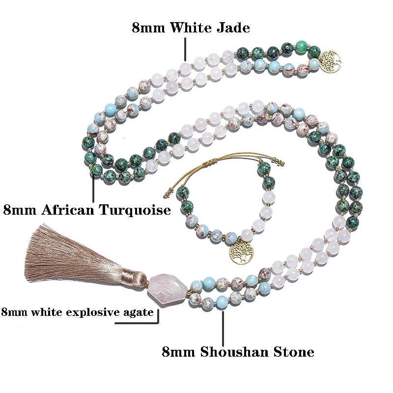 8mm White Stone African Turquoise Necklace – Meditation Yoga Jewelry – The Party Days | The Party Days
