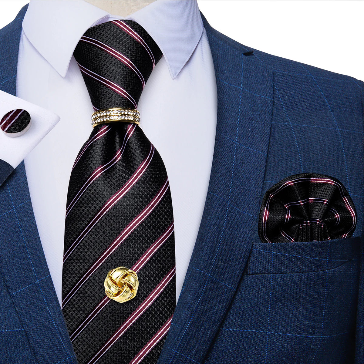 Men's Luxury Silk Tie Set – Necktie Pocket Square & Cufflinks – The Party Days | The Party Days