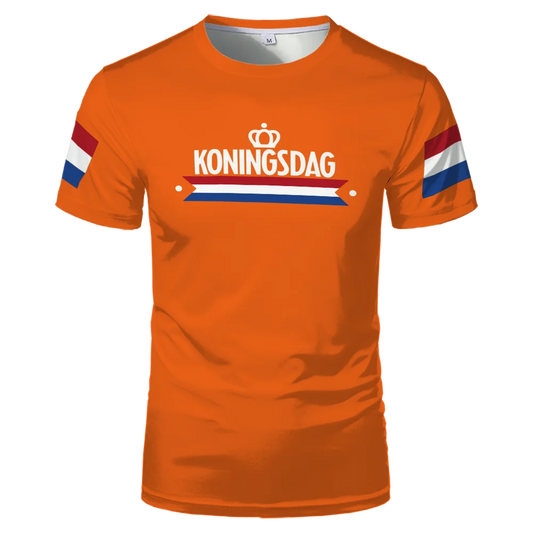 King’s Day Orange T-Shirt – Dutch Flag Print, Unisex Oversized Tee