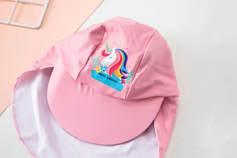 Unicorn 3-Piece Swimsuit Set for Girls | Long Sleeve + Shorts + Cap | The Party Days | The Party Days