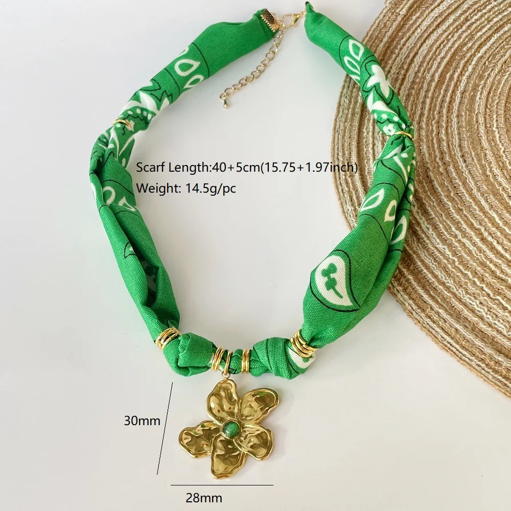 Orange Bandana Necklace with Gold Plated Charms – Sun, Dog, Heart & More – The Party Days | The Party Days