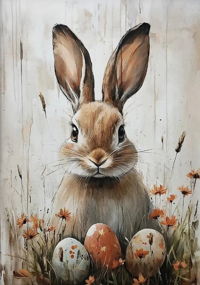 Easter Bunny Canvas Poster – Spring Wall Art with Carrot Bucket – The Party Days | The Party Days