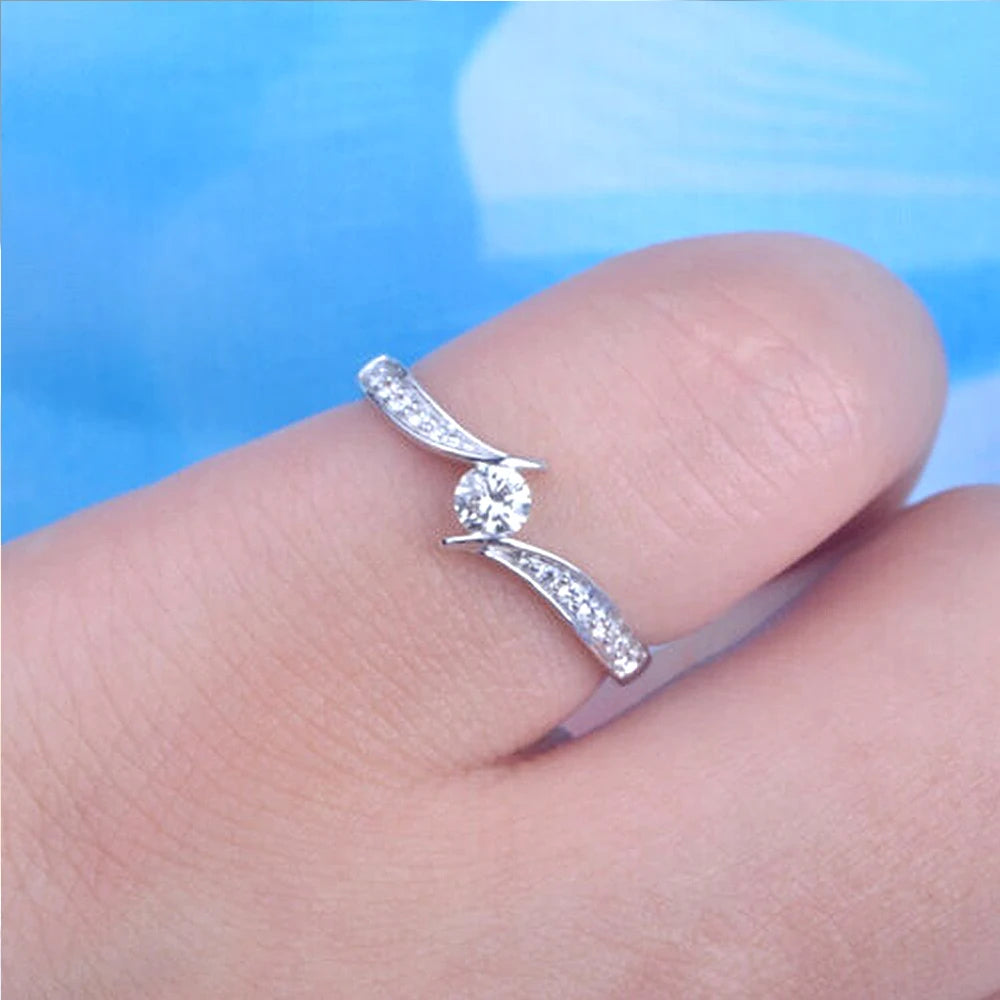 Huitan Minimalist Engagement Ring for Women – Round Cubic Zirconia | The Party Days | The Party Days