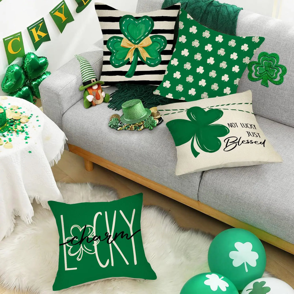 St. Patrick's Day Shamrock Cushion Cover – Irish Stripes Lucky Clover – The Party Days | The Party Days