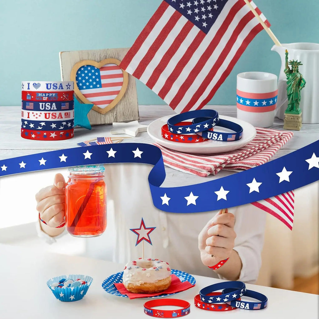 I Love USA Silicone Wristbands – 12-Pack Patriotic Bracelets – The Party Days | The Party Days