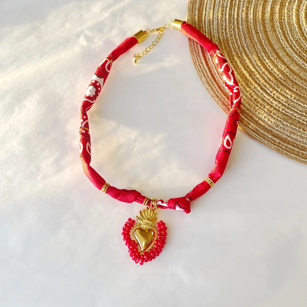 Orange Bandana Necklace with Gold Plated Charms – Sun, Dog, Heart & More – The Party Days | The Party Days