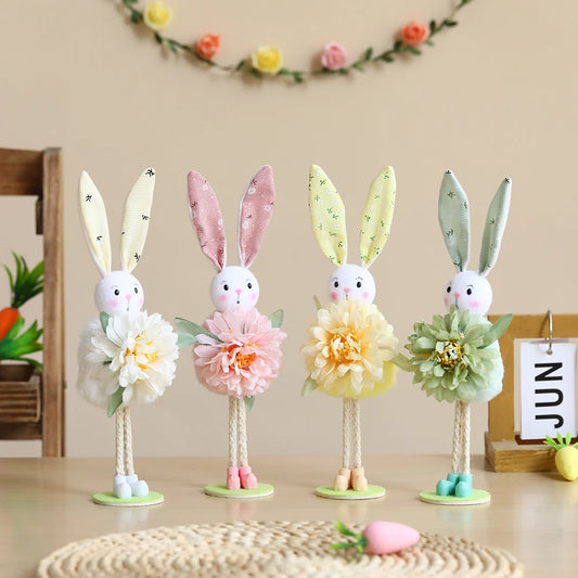 Easter Bunny Standing Decoration – Floral Yarn Skirt Figurine