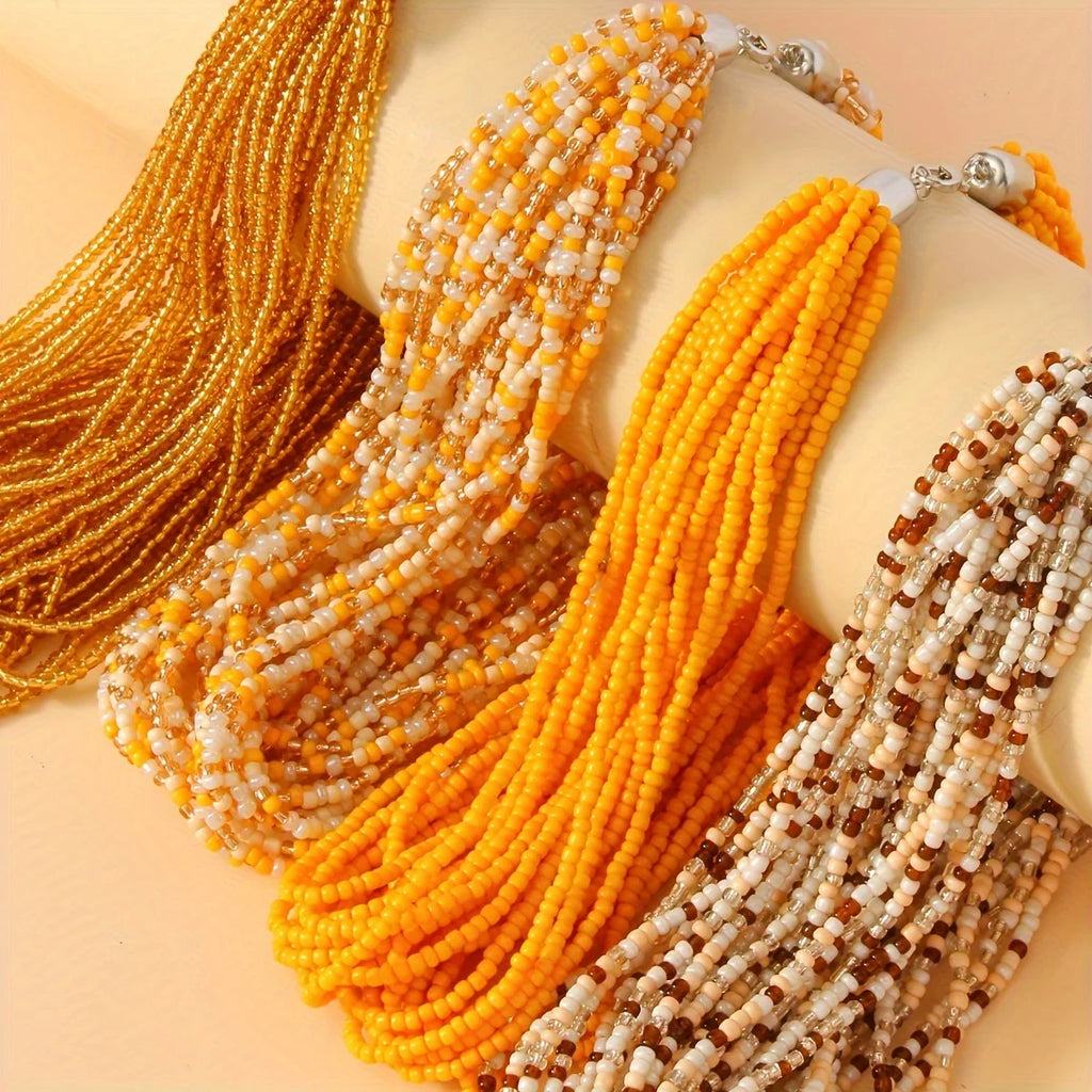 Bohemian Multilayer Rice Bead Necklace – Yellow & Orange Choker – The Party Days | The Party Days