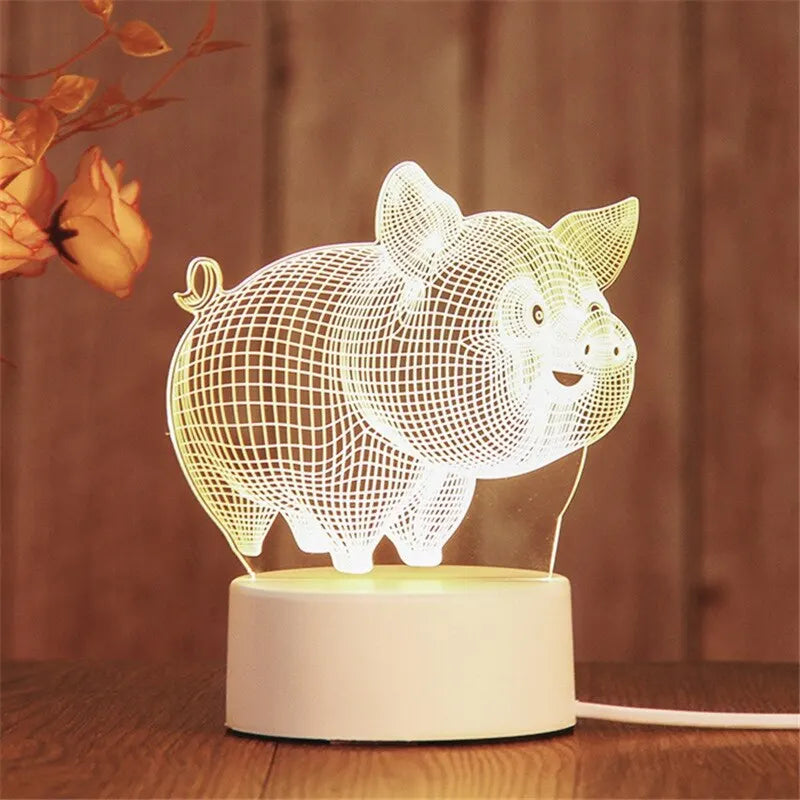 3D Acrylic LED Night Light Lamp USB – Decorative Bedside Light | The Party Days | The Party Days