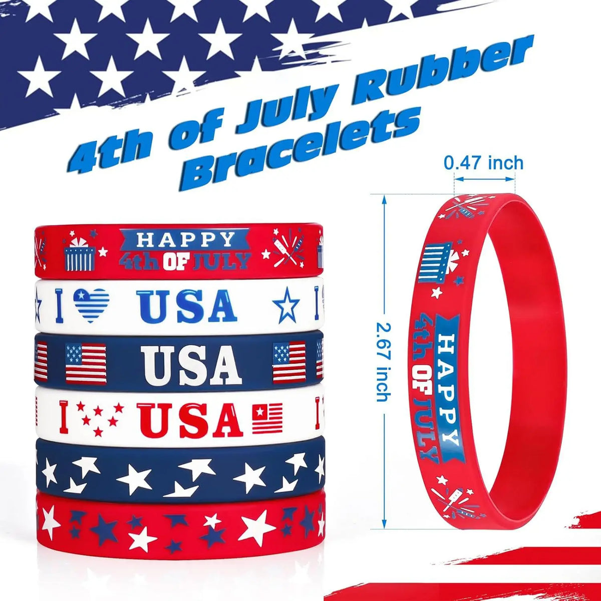 I Love USA Silicone Wristbands – 12-Pack Patriotic Bracelets – The Party Days | The Party Days