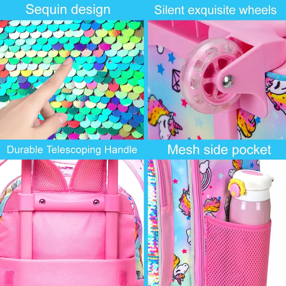 Girls Unicorn Rolling Backpack Set with Lunch Bag & Pencil Case | The Party Days | The Party Days