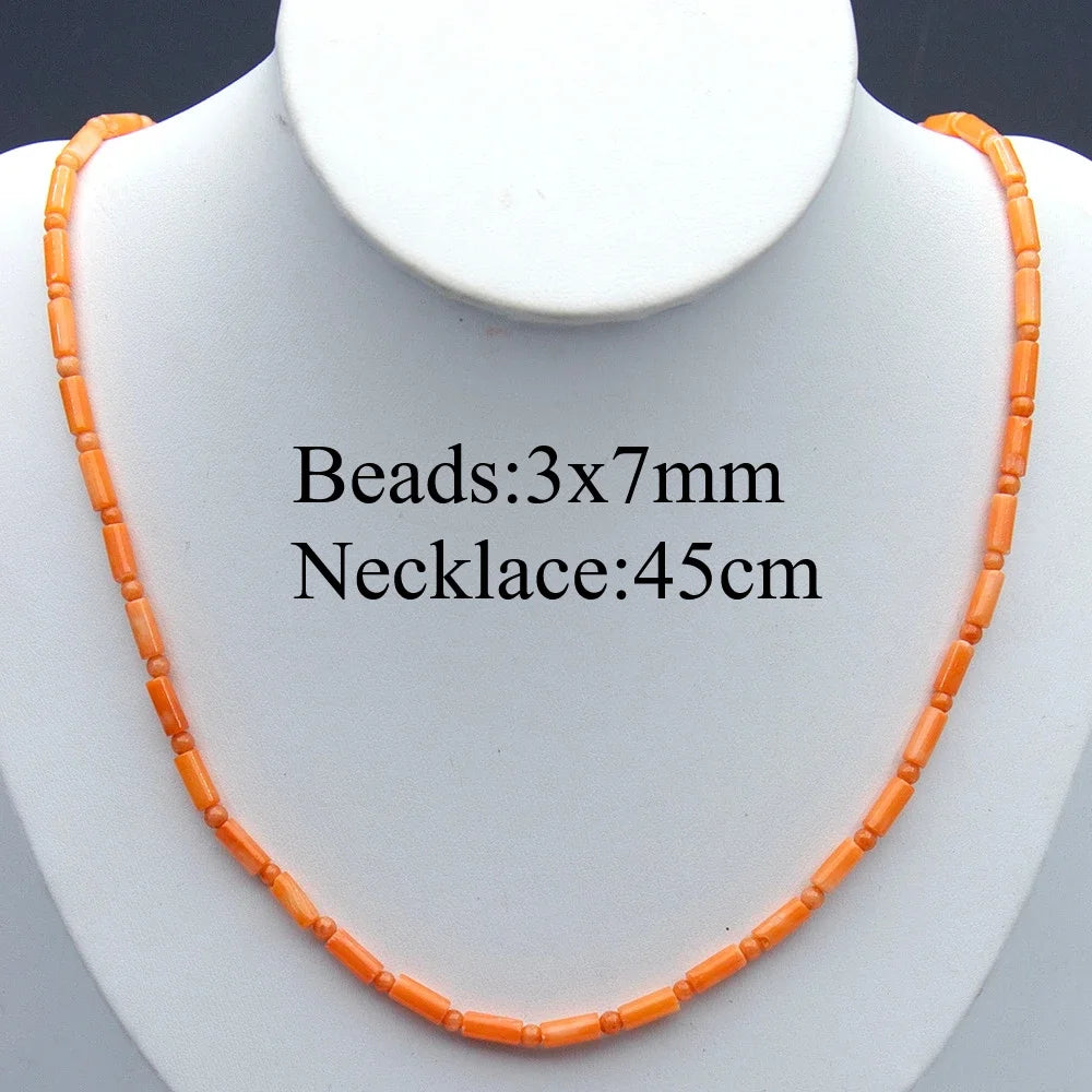 Natural Orange Coral Cylinder Bead Necklace – 3x7mm with Round Spacers – The Party Days | The Party Days