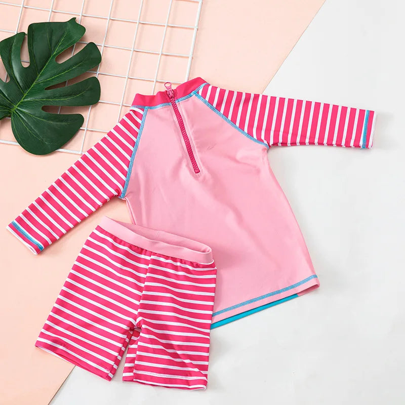 Unicorn 3-Piece Swimsuit Set for Girls | Long Sleeve + Shorts + Cap | The Party Days | The Party Days
