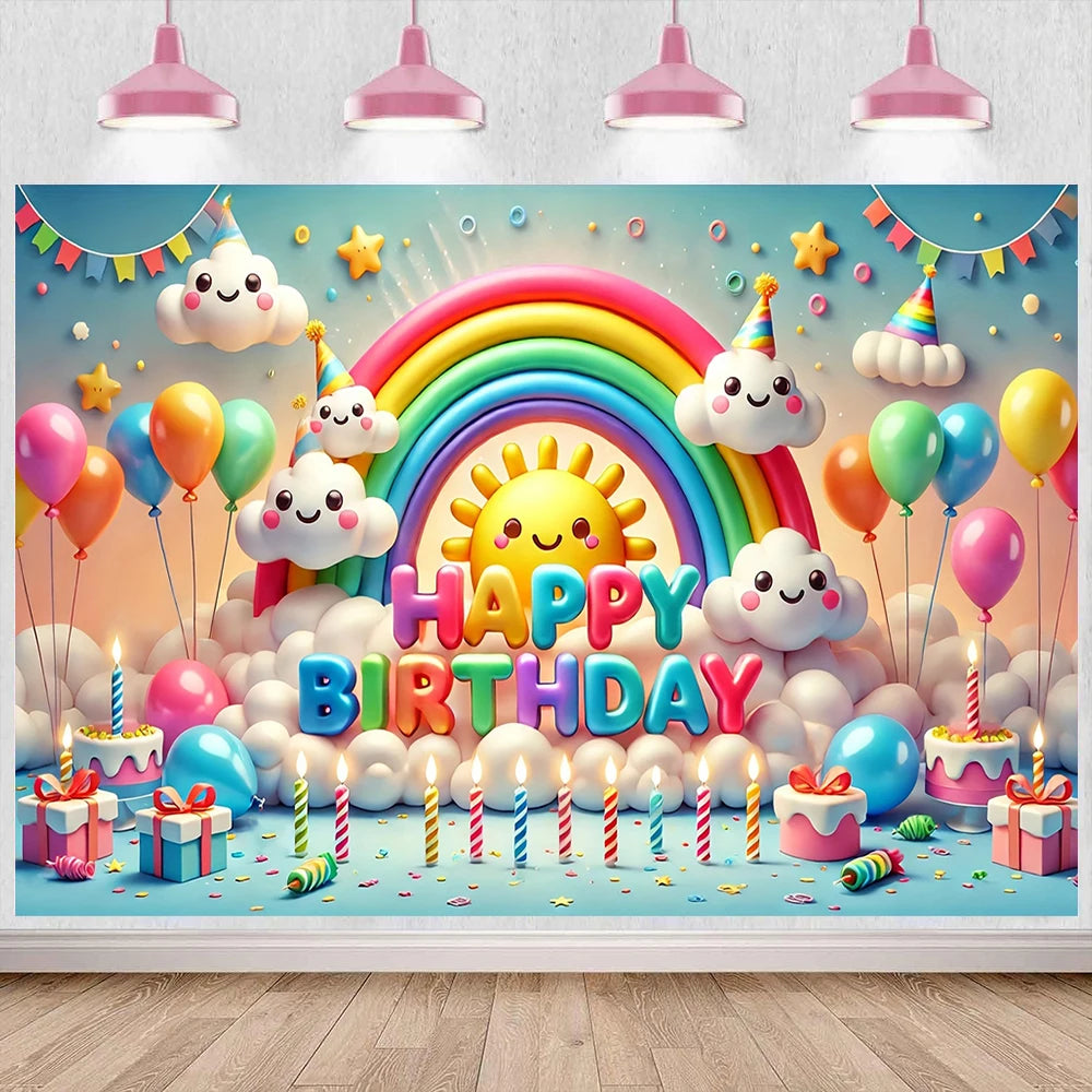 Happy Birthday Rainbow Backdrop – Vinyl Photography Background for Parties & Baby Showers – The Party Days | The Party Days