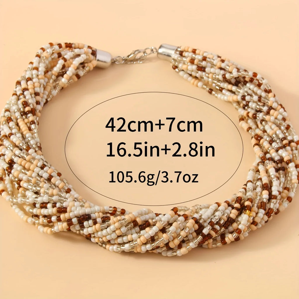 Bohemian Multilayer Rice Bead Necklace – Yellow & Orange Choker – The Party Days | The Party Days