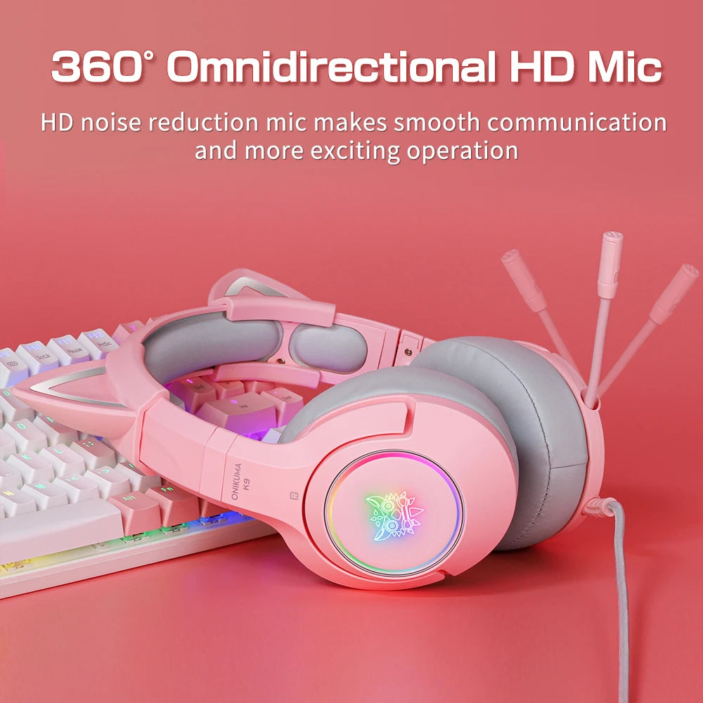 Cat Headphones with RGB LED Light Flexible Mic