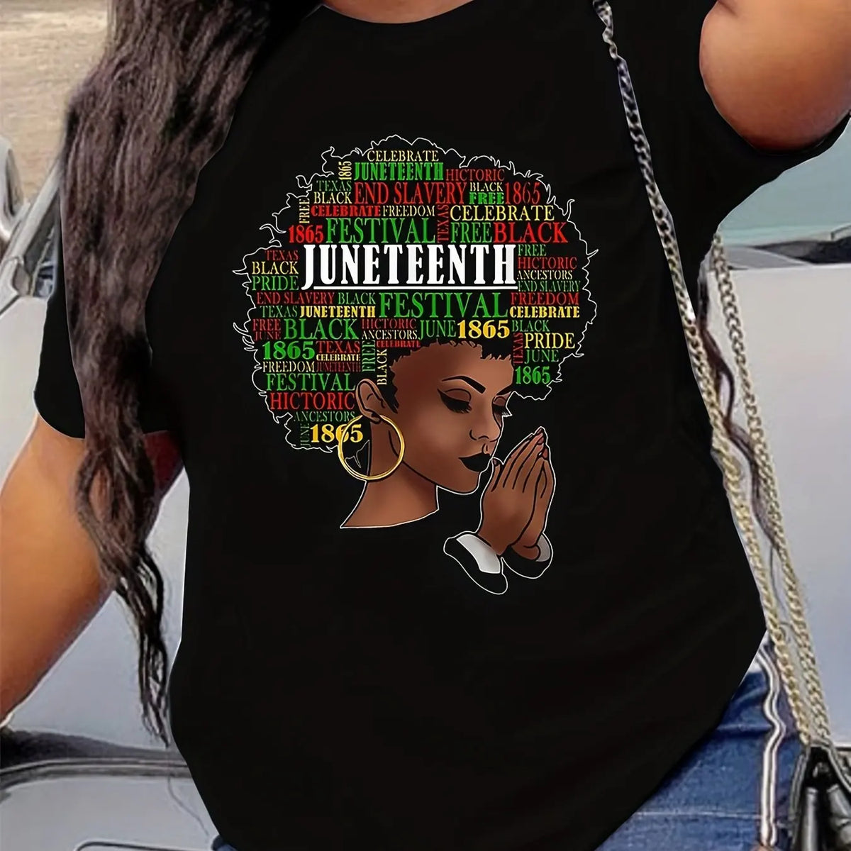 Juneteenth Print T-Shirt for Women – Short Sleeve Crew Neck Summer Top | The Party Days | The Party Days