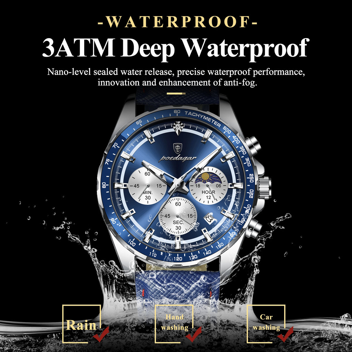 POEDAGAR 879-L Men's Quartz Chronograph Watch – Luminous Leather Strap | The Party Days | The Party Days