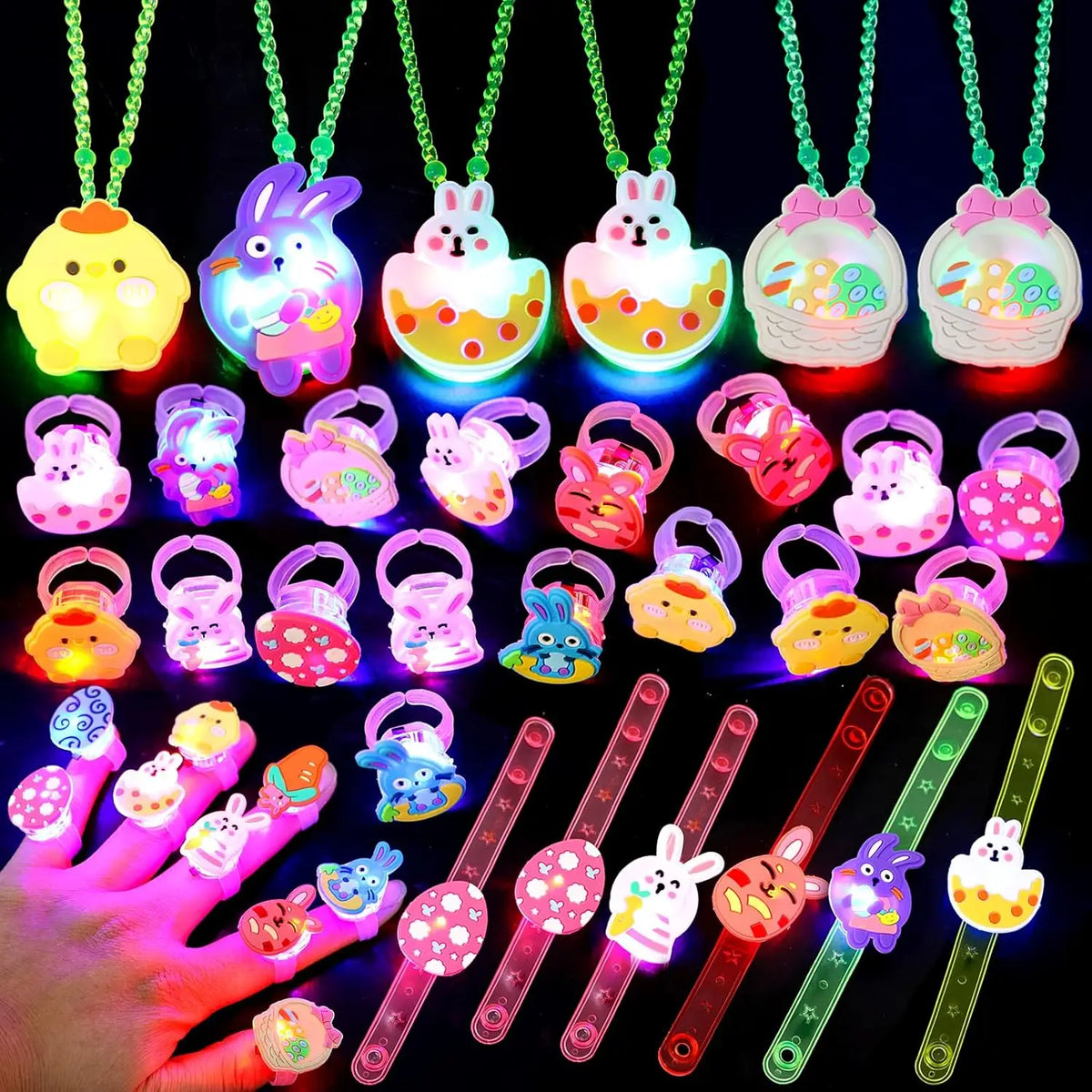 Easter LED Light Up Jewelry Set - Glowing Rings, Necklaces & Bracelets | The Party Days