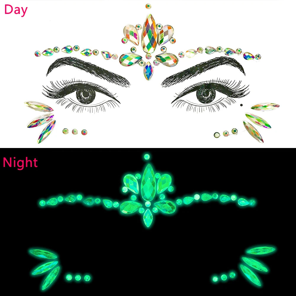 3D Diamond Luminous Face Jewel Stickers – Glitter Rhinestone Temporary Tattoos – The Party Days | The Party Days