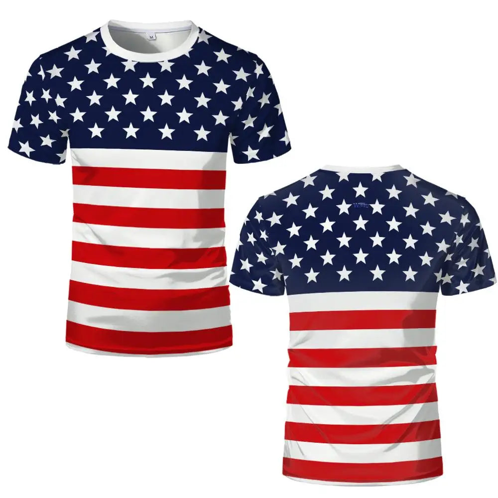 Retro American Flag 3D Print T-Shirt – Eagle & Heart Graphic Tee – Unisex Summer Streetwear – The Party Days | The Party Days