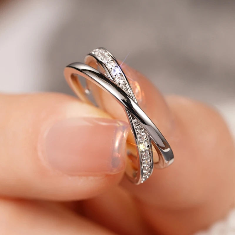 Huitan Fashion Silver Cross Ring for Women – Cubic Zirconia Pave Setting | The Party Days | The Party Days