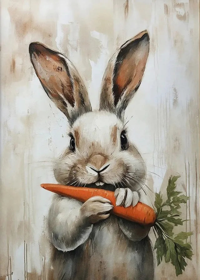 Easter Bunny Canvas Poster – Spring Wall Art with Carrot Bucket – The Party Days | The Party Days