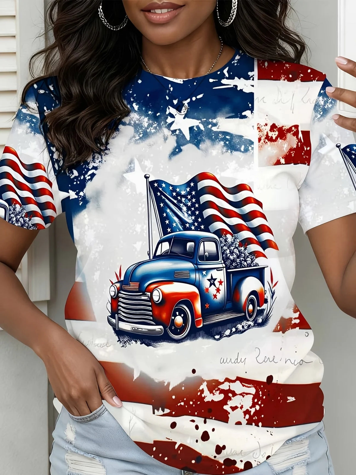 Women's Flag Print T-Shirt – Retro Hip Hop Graphic Tee – Loose Fit Summer Streetwear – The Party Days | The Party Days