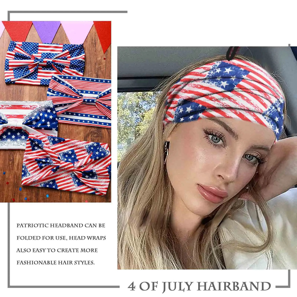 American Flag Wide Headband – Patriotic Turban Headwrap Red White & Blue – The Party Days | The Party Days