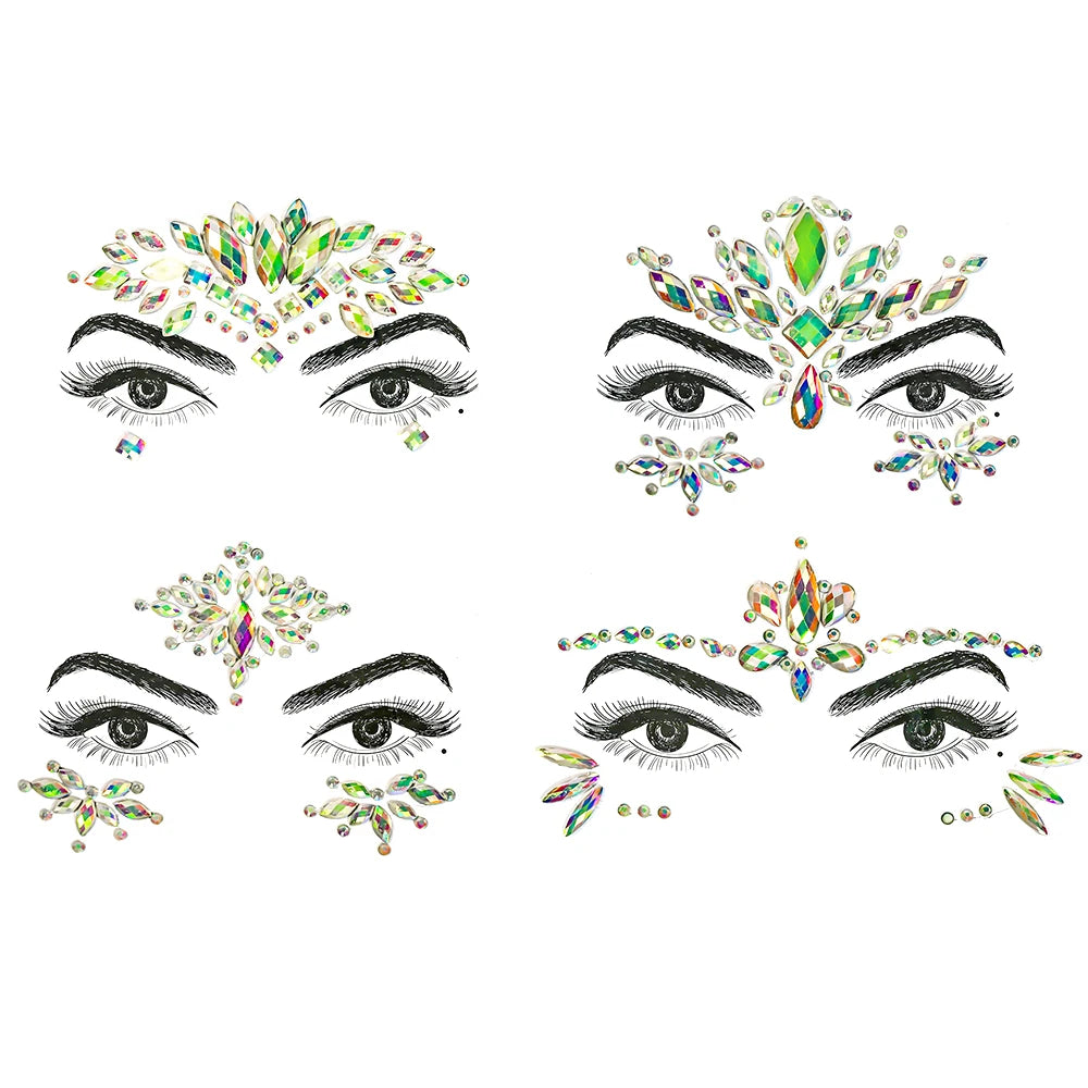 3D Diamond Luminous Face Jewel Stickers – Glitter Rhinestone Temporary Tattoos – The Party Days | The Party Days