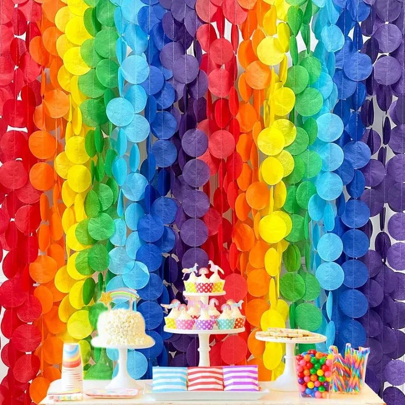 Rainbow Party Decorations – Big Polka Dot Tissue Paper Garland & Backdrop – The Party Days | The Party Days
