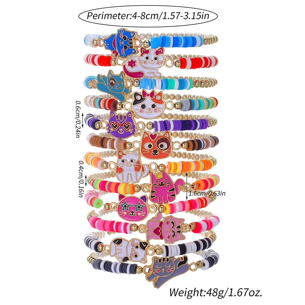 Pack 12 Handmade Unicorn Bracelets | Cat & Flower Charms for Girls | The Party Days | The Party Days