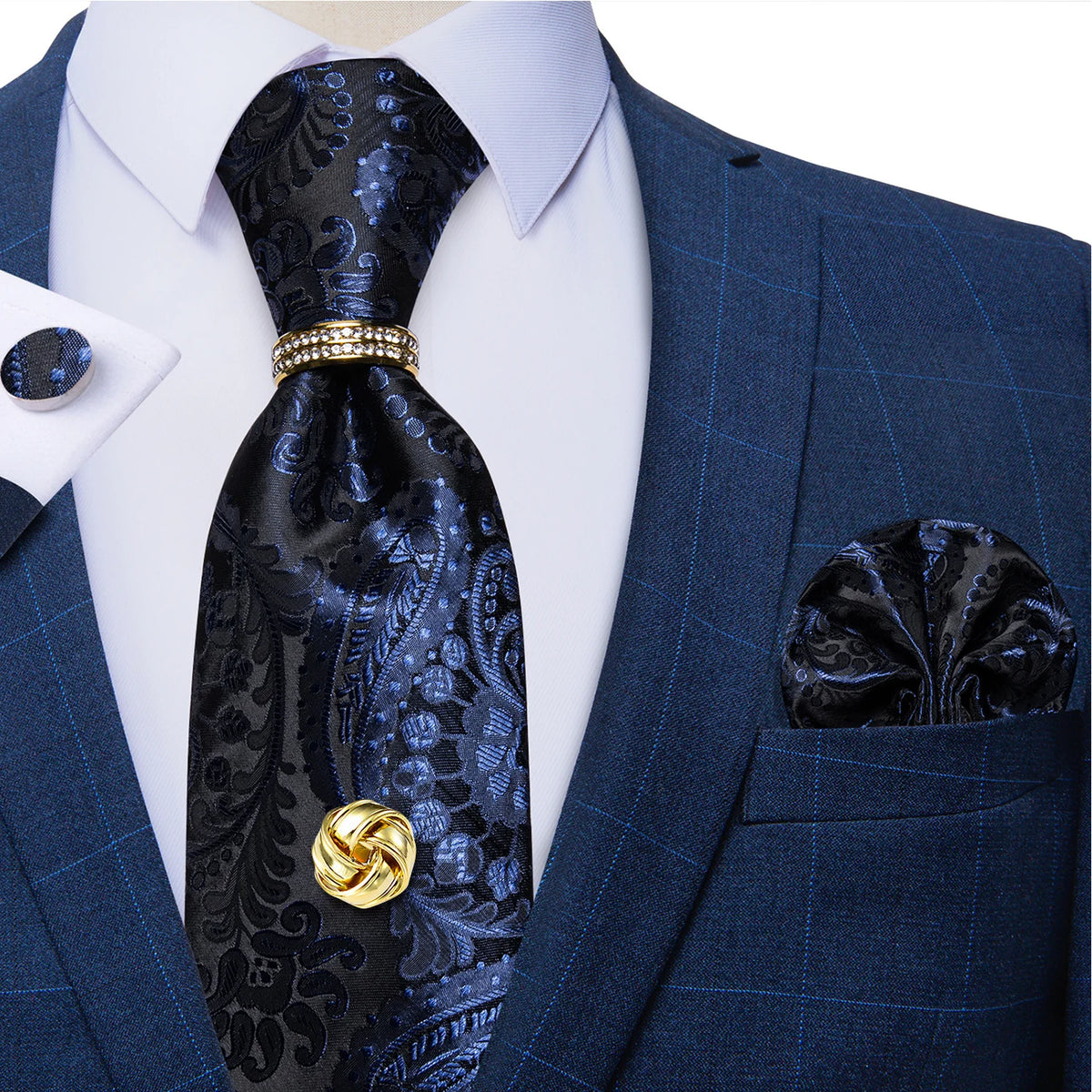 Men's Luxury Silk Tie Set – Necktie Pocket Square & Cufflinks – The Party Days | The Party Days