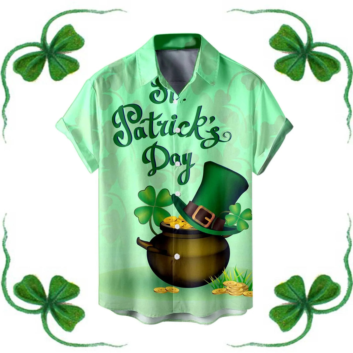 St. Patrick's Day Men's Festive Green Shamrock Shirt – 3D Print Button-Up – The Party Days | The Party Days