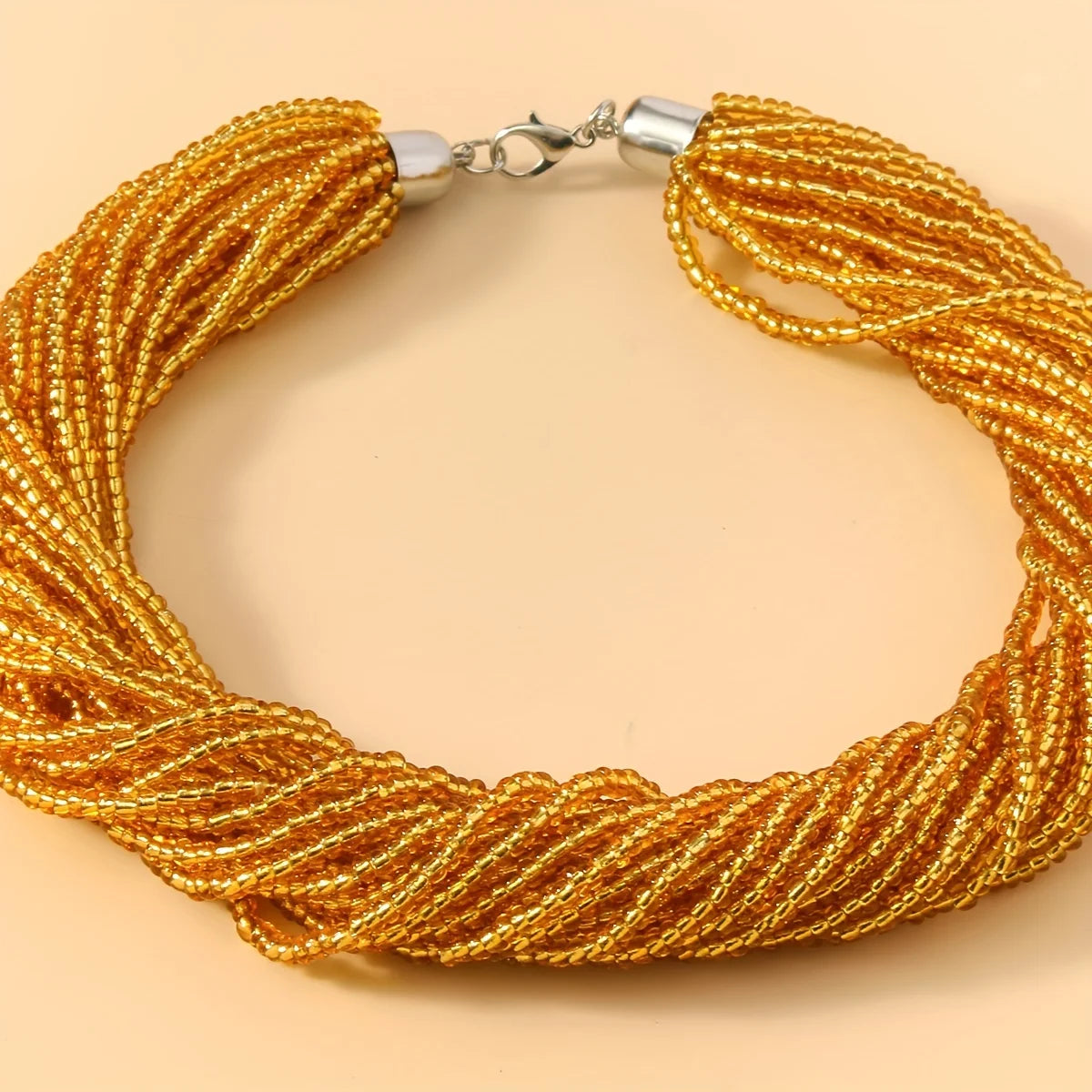 Bohemian Multilayer Rice Bead Necklace – Yellow & Orange Choker – The Party Days | The Party Days