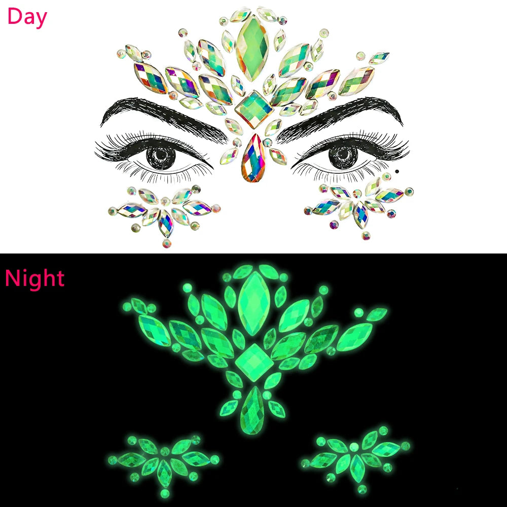 Glow in the Dark Face Jewel Stickers – Noctilucent Rhinestone Crystal – The Party Days | The Party Days