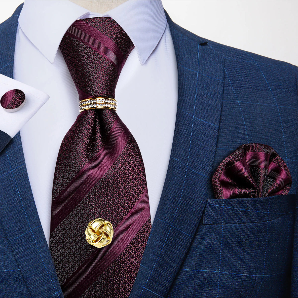 Men's Luxury Silk Tie Set – Necktie Pocket Square & Cufflinks – The Party Days | The Party Days