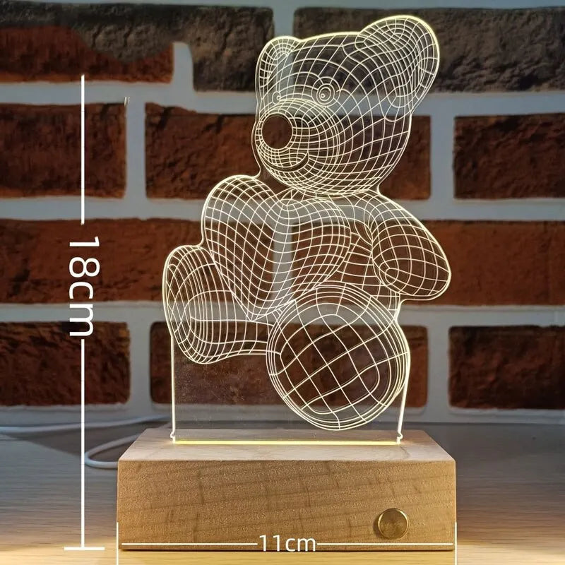 3D Acrylic LED Night Light Lamp USB – Decorative Bedside Light | The Party Days | The Party Days