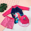 Unicorn 3-Piece Swimsuit Set for Girls | Long Sleeve + Shorts + Cap | The Party Days | The Party Days