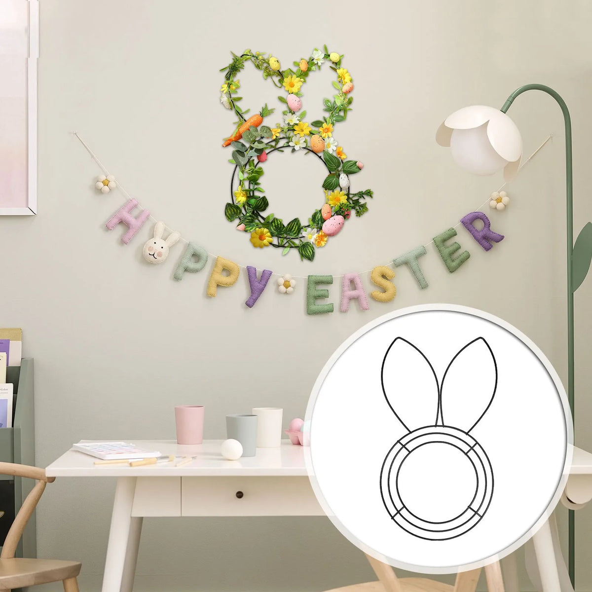 Easter Bunny Wire Wreath Frame – 16" DIY Metal Form for Spring Decor | The Party Days