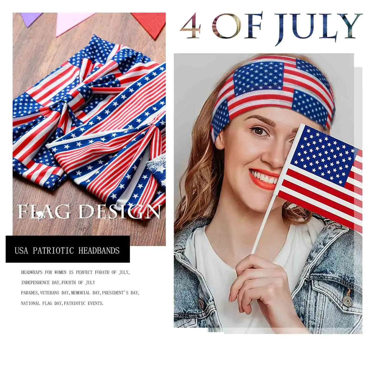 American Flag Wide Headband – Patriotic Turban Headwrap Red White & Blue – The Party Days | The Party Days