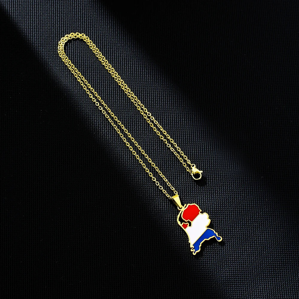 Netherlands Map & Flag Pendant Necklace – Enamel Stainless Steel – The Party Days | The Party Days