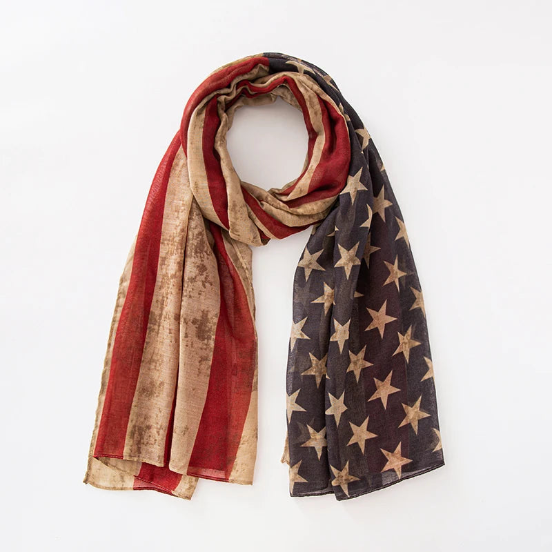 Fashion American Flag Oblong Scarfs Patriotic Stars Print Shawl Voile Soft Wrap Geometric Stripes Scarf | The Party Days | The Party Days