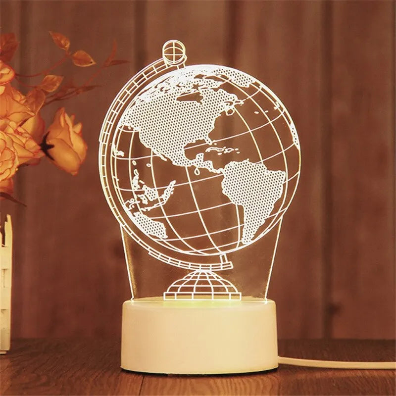 3D Acrylic LED Night Light Lamp USB – Decorative Bedside Light | The Party Days | The Party Days