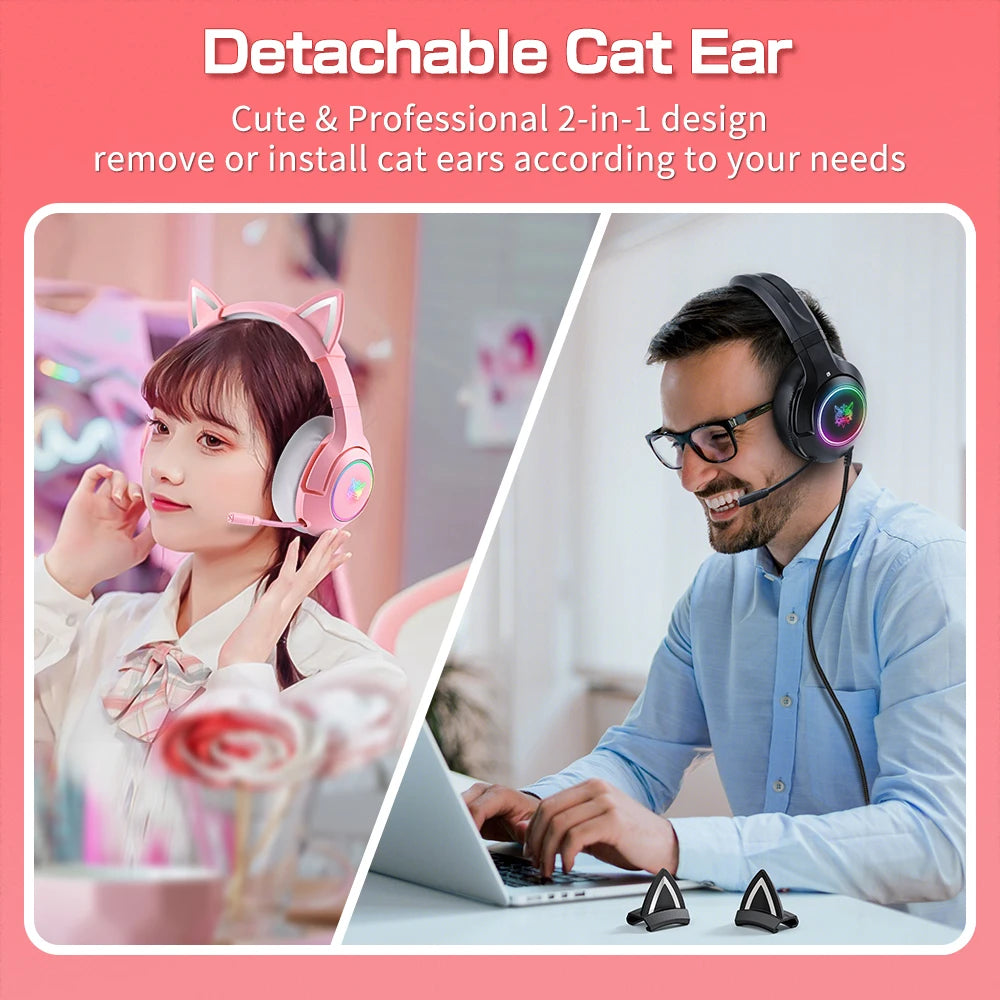 Cat Headphones with RGB LED Light Flexible Mic