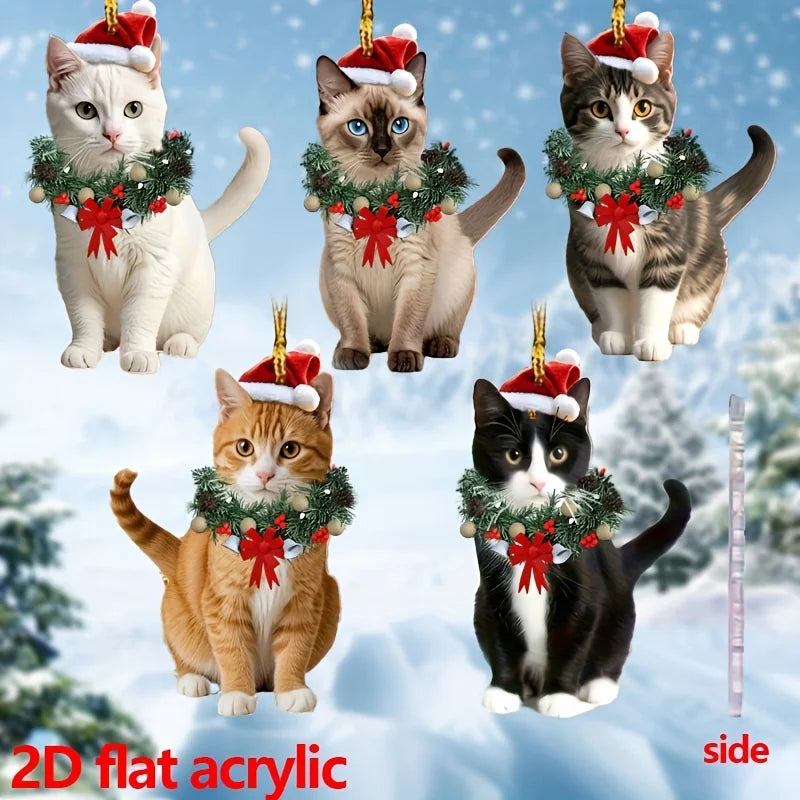Christmas Cat Acrylic Pendants – Set of 5 Xmas Wreath Charm Hanging Ornaments – The Party Days | The Party Days