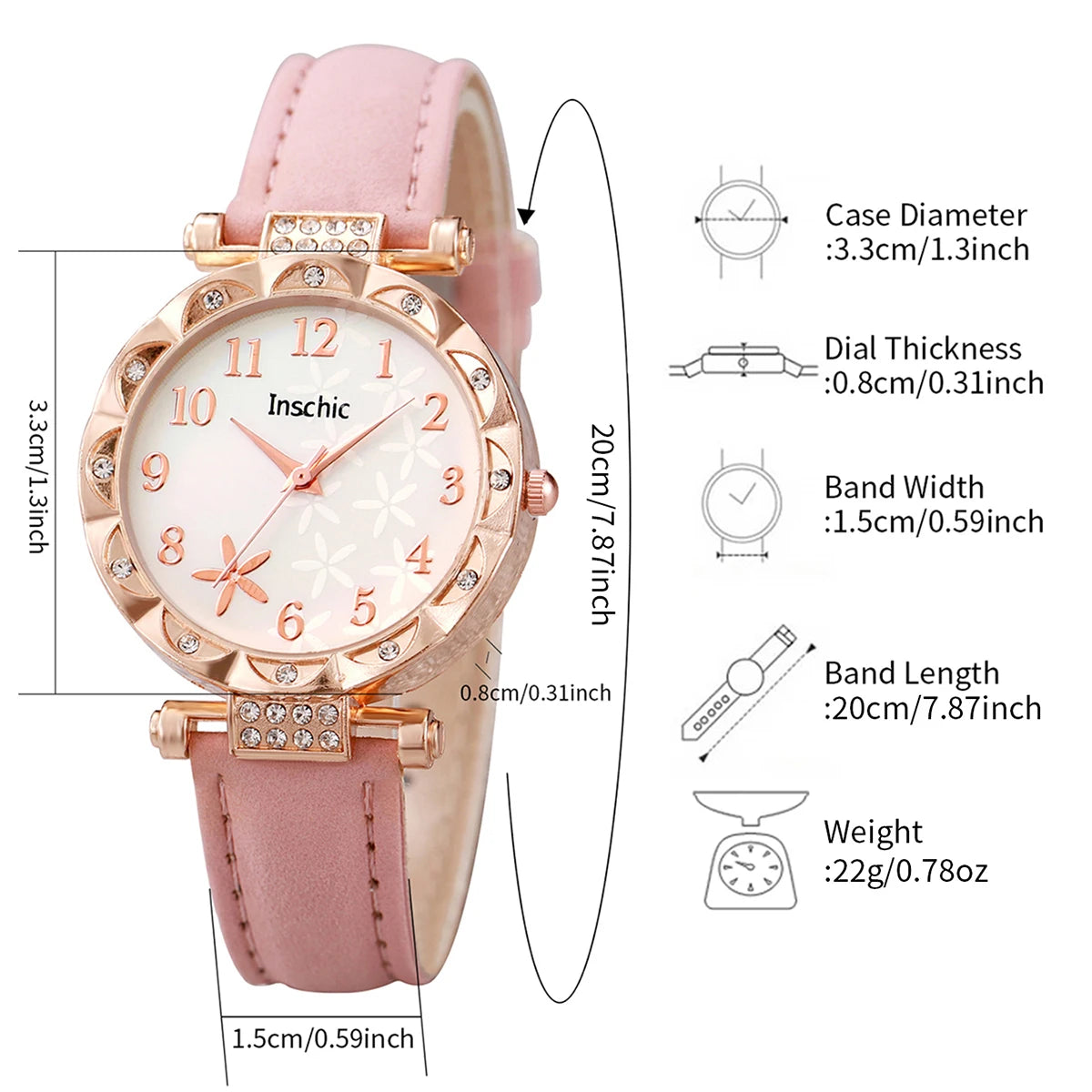 Women's 6 Piece Jewelry Set – Floral Quartz Watch + Earrings + Necklace + Bracelet + Ring | The Party Days | The Party Days