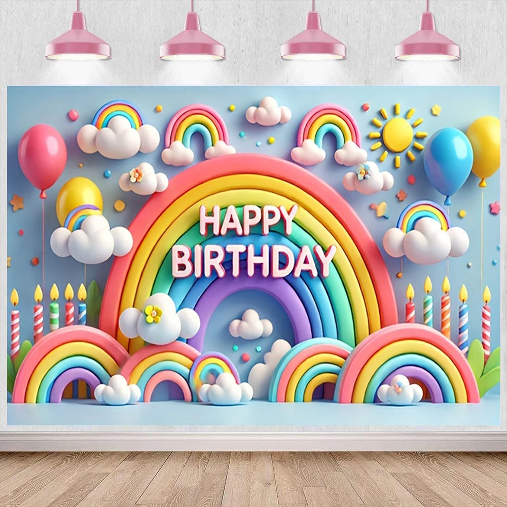 Happy Birthday Rainbow Backdrop – Vinyl Photography Background for Parties & Baby Showers – The Party Days | The Party Days