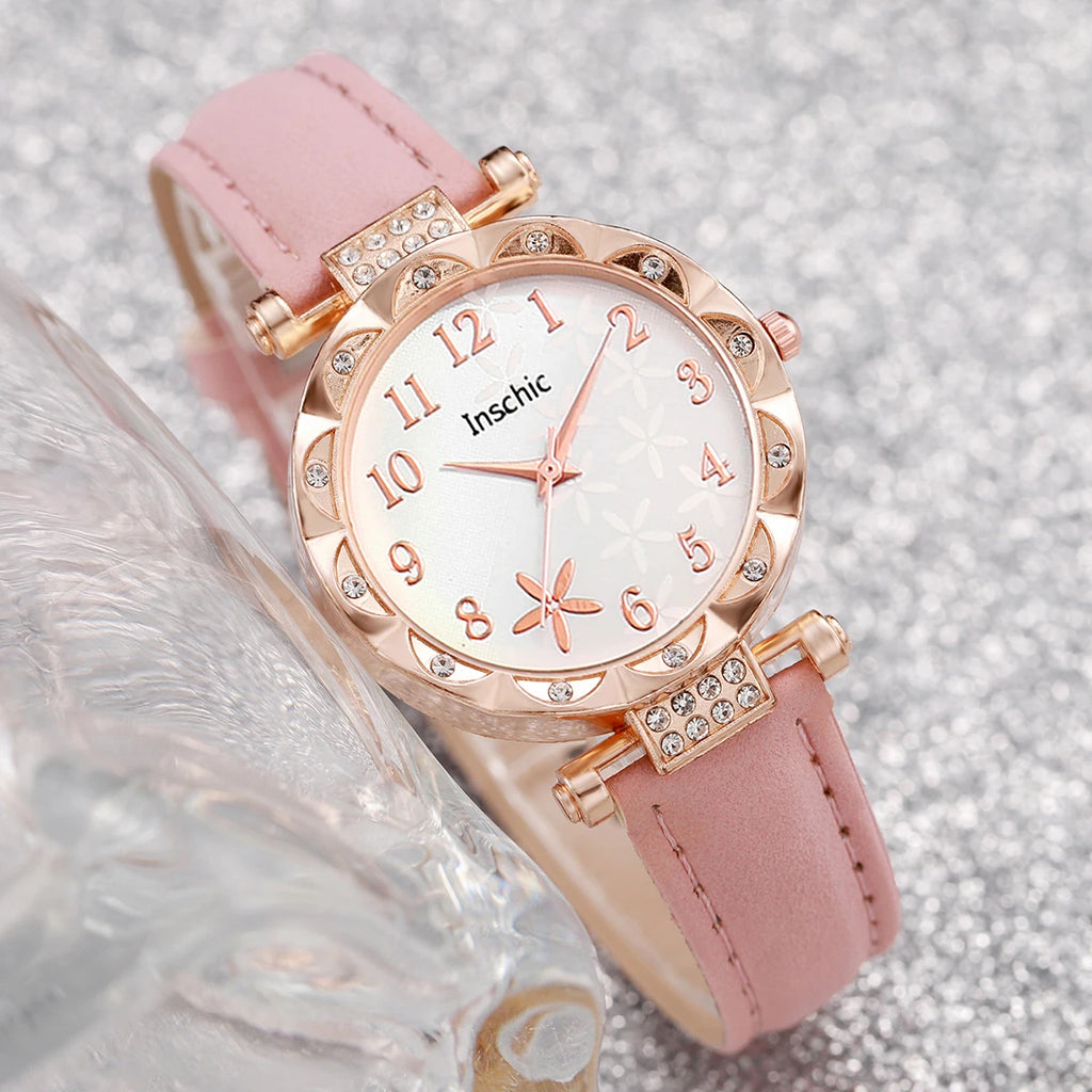 Women's 6 Piece Jewelry Set – Floral Quartz Watch + Earrings + Necklace + Bracelet + Ring | The Party Days | The Party Days
