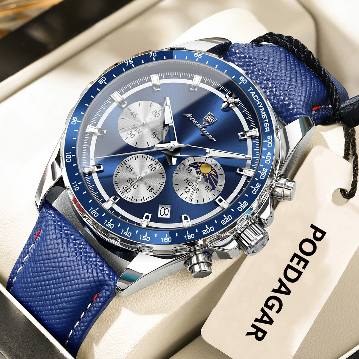 POEDAGAR 879-L Men's Quartz Chronograph Watch – Luminous Leather Strap | The Party Days | The Party Days